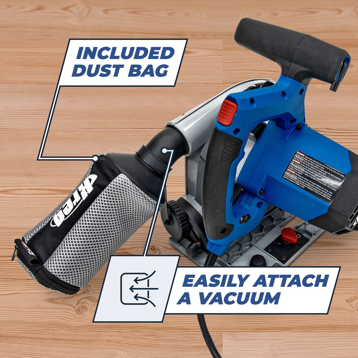 Kreg Tool ACS-SAWBB Adaptive Cutting Plunge-Cut Track Saw, Tool Only with attached dust bag and vacuum connection for cleaner woodworking cuts