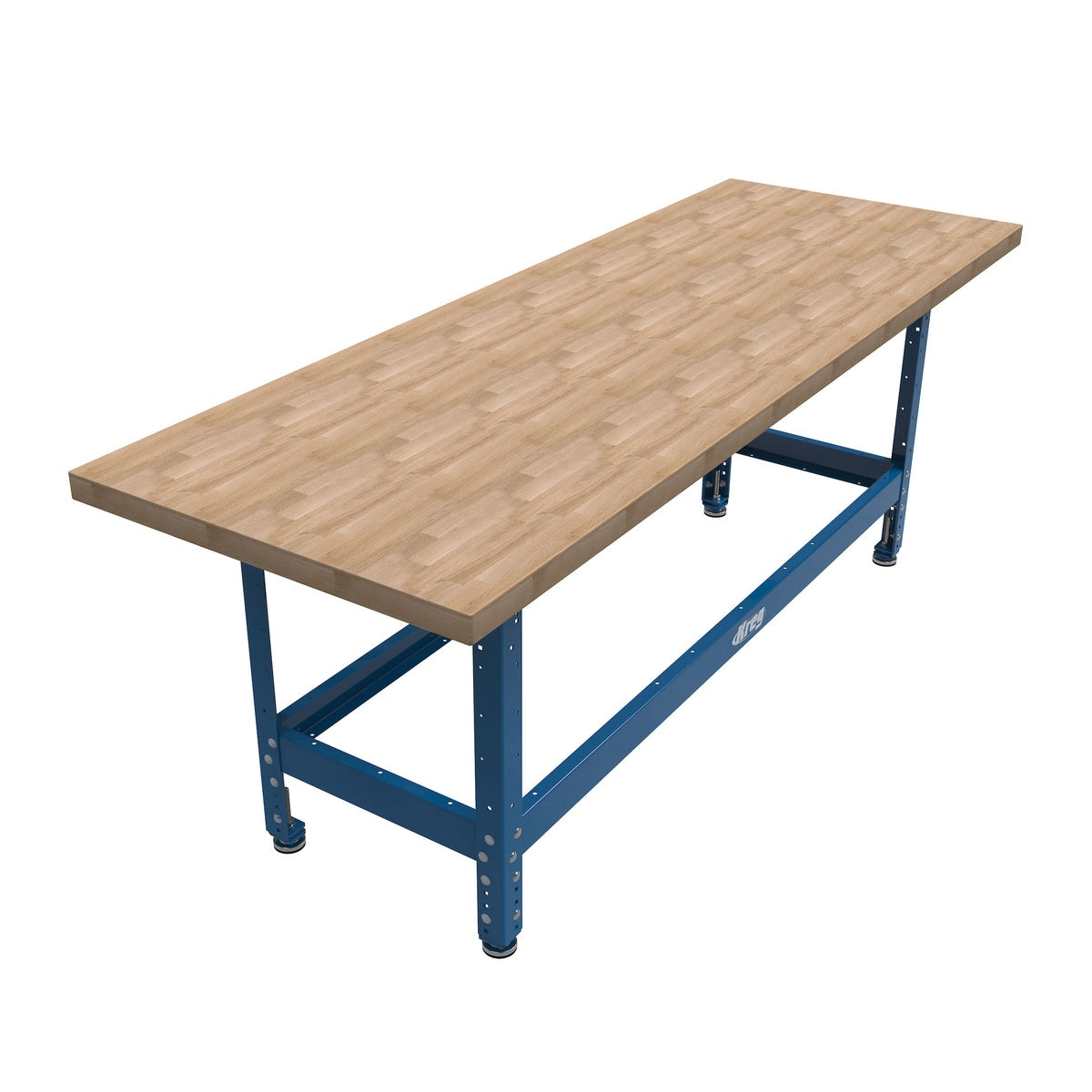 Kreg Tool UBENCH-6824 68 in. x 24 in. Universal Bench w/ Hardwood Top workbench with butcher block top in a workshop setup for assembly and clamping tasks