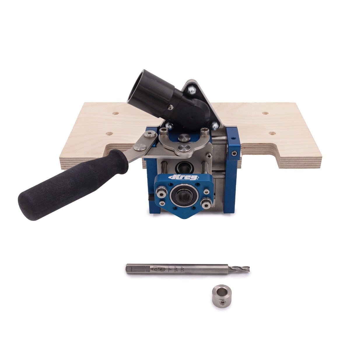 Kreg Tool KLTJ100 MortiseMate Loose Tenon Jig w/ 6mm Cutter set up on a woodworking bench for cutting mortises in panel stock for loose tenon joinery