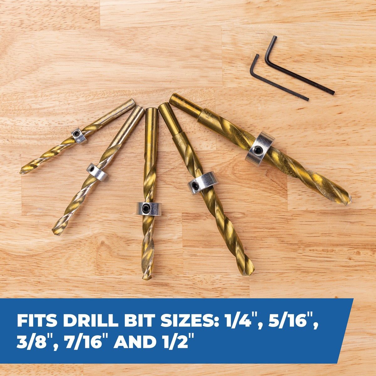 Kreg Tool Stop Collar Set 5-Piece Drill Bit Depth Control Accessory with Hex Wrenches (KDSC-5)