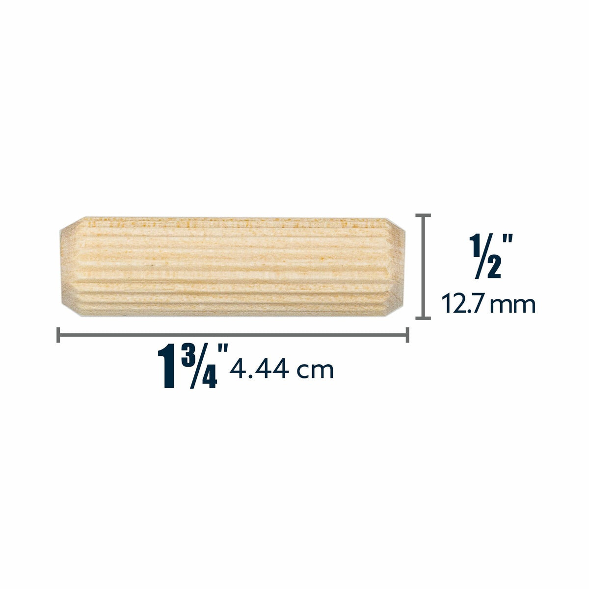 Kreg KD500-20 Fluted Wood 1/2 in. Dowel Pins, 20-Pack single hardwood dowel showing 1/2 inch diameter and 1-3/4 inch length for woodworking joints