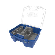 Kreg Tool KTC55 System Organizer open with fitted storage insert for pocket-hole jig accessories in a woodworking shop setup