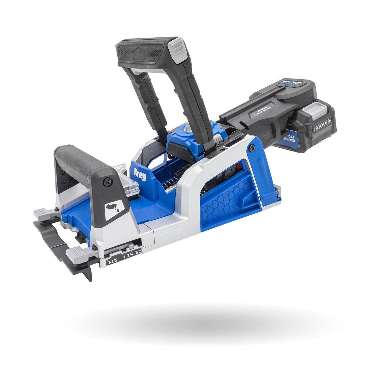 Kreg Rebel™ 20V Ionic Drive™ Pocket-Hole Joiner Kit showing cordless pocket-hole joiner design with adjustable fence and depth settings for woodworking