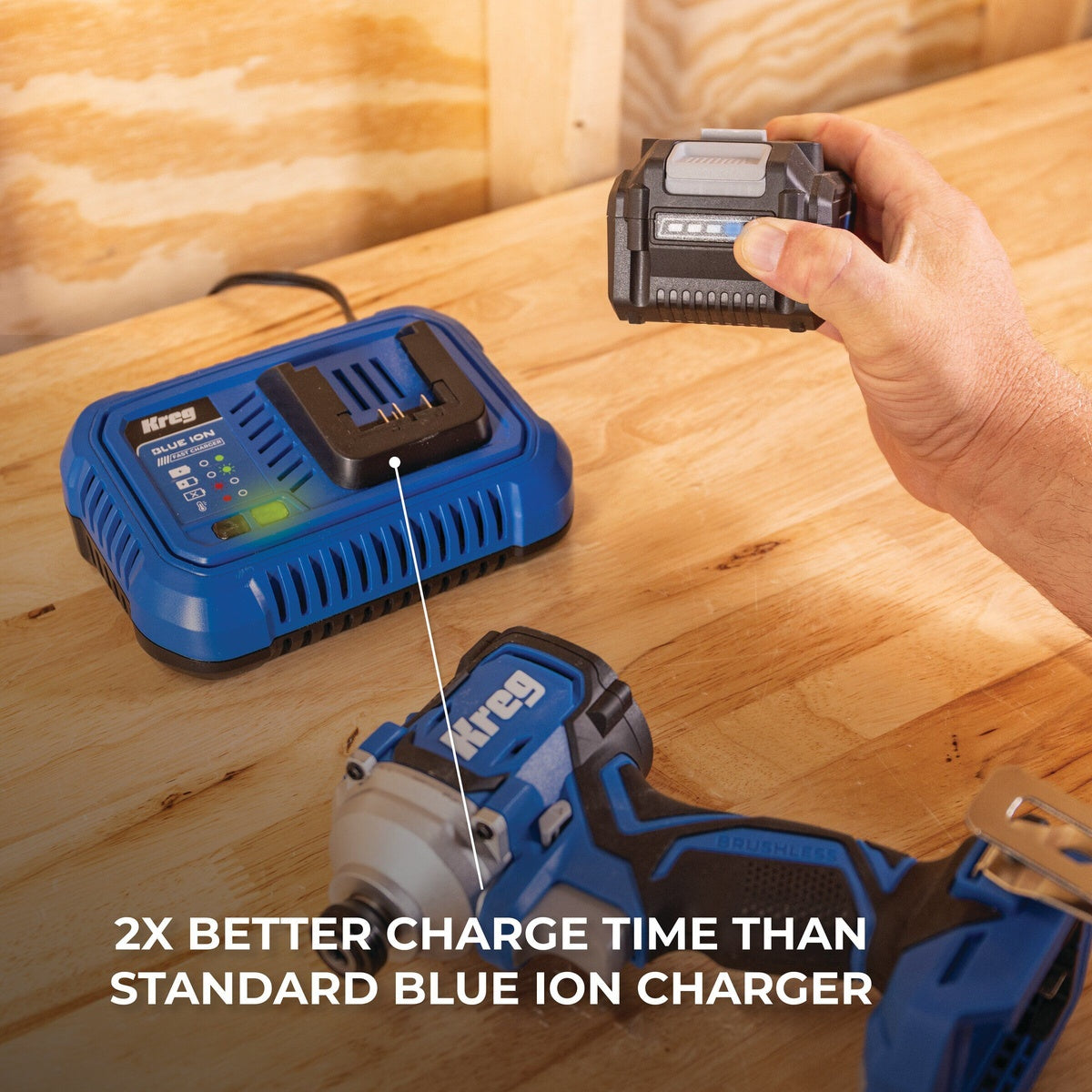Kreg Tool 20V Blue Ion Corded Fast Battery Charger for Blue Ion Batteries (CRGR401A)