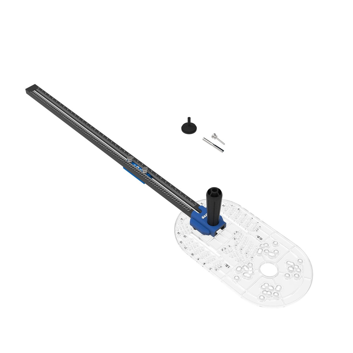 Kreg KRTCG100 Trim Router Circle Guide showing clear oversized base and integrated handle for controlled routing on wood panels in a workshop