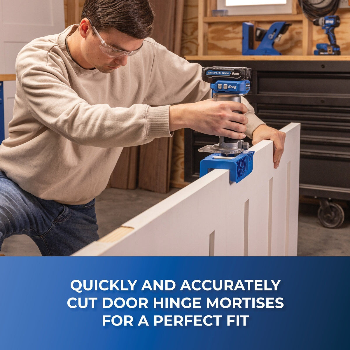 Kreg Tool Door Hinge Routing Jig with 1/2-in. Straight Router Bit for 2-1/2-in. to 5-in. Hinges (KRTHJ100)