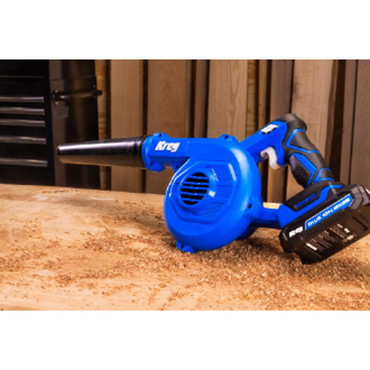 Kreg 20V Cordless 200 MPH Shop Blower Tool Only with Nozzles (KPTCB100B) w/ (1) 20V Blue Ion 2.0Ah Battery and Charger