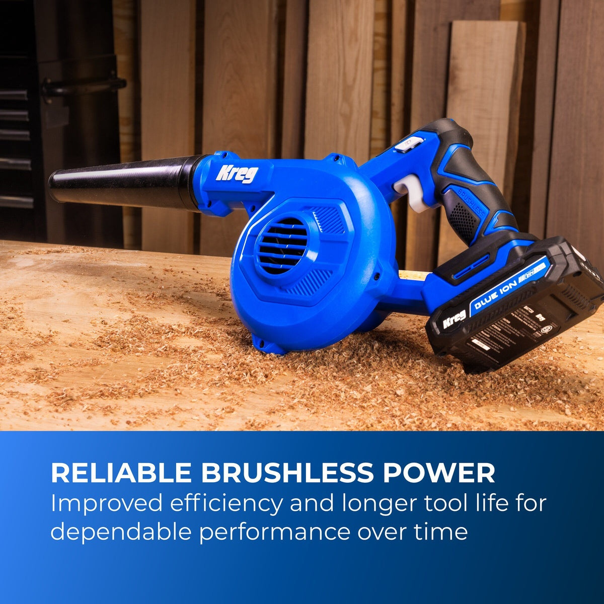 Kreg 20V Cordless 200 MPH Shop Blower Tool Only with Nozzles (KPTCB100B) w/ (1) 20V Blue Ion 2.0Ah Battery and Charger
