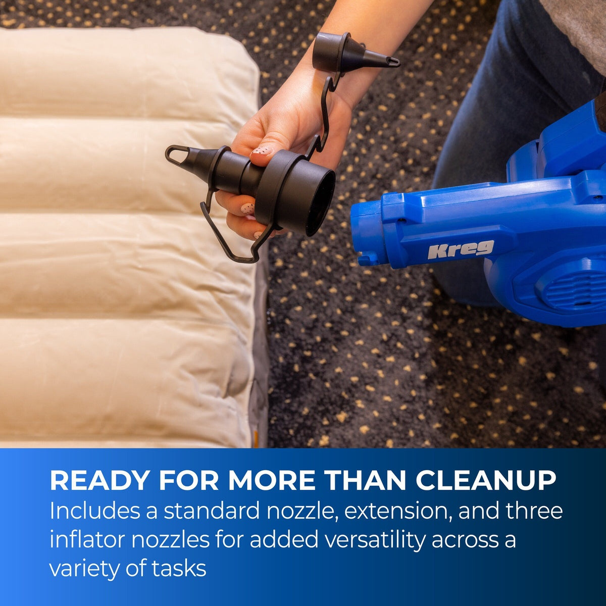 Kreg 20V Cordless 200 MPH Shop Blower Tool Only with Nozzles (KPTCB100B) w/ (1) 20V Blue Ion 2.0Ah Battery and Charger
