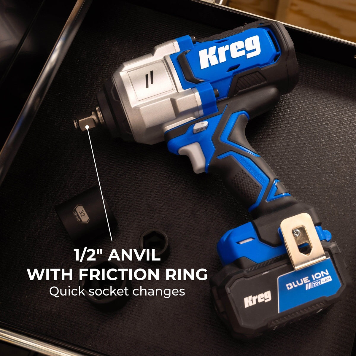 Kreg 20V Ionic Drive 1/2-in. Cordless High Torque Impact Wrench, Tool Only (KPTWR050B)