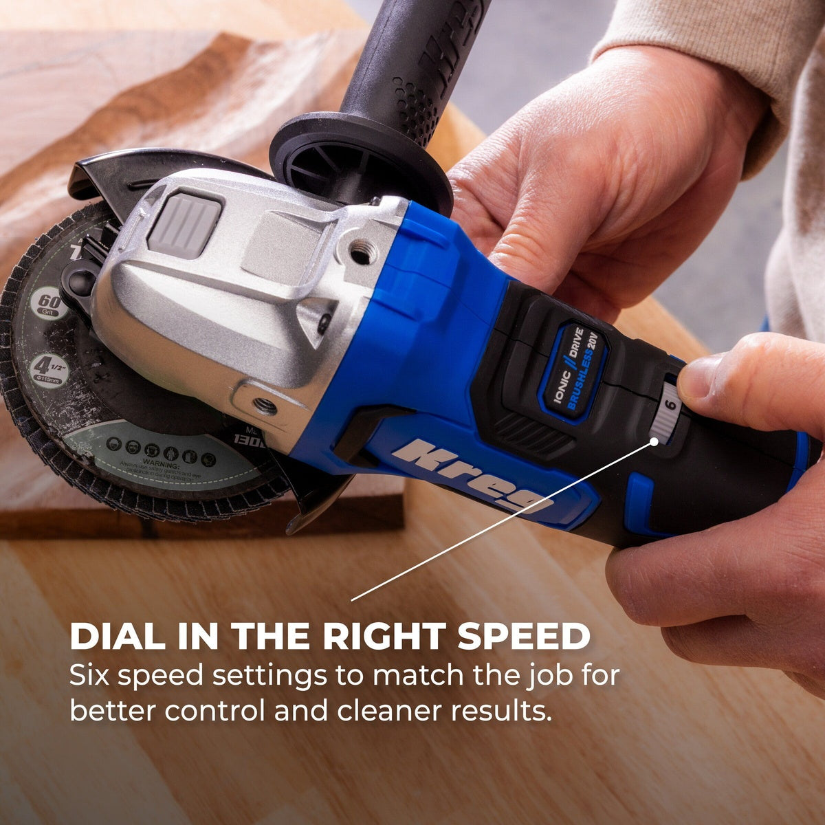 Kreg Ionic Drive 20V 4-1/2-in. to 5-in. Cordless Brushless Angle Grinder, Tool Only (KPTAG450B)