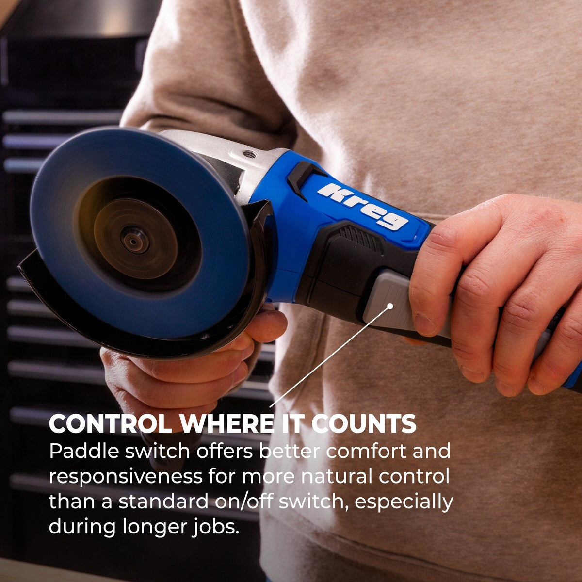 Kreg Ionic Drive 20V 4-1/2-in. to 5-in. Cordless Brushless Angle Grinder, Tool Only (KPTAG450B)