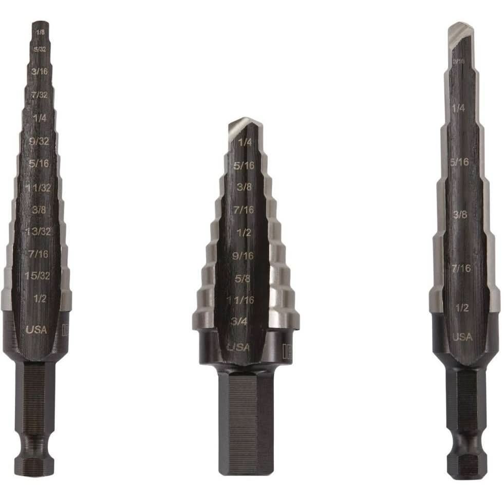 Irwin 10502ZR Unibit High-Speed Steel Fractional Self-Starting Step Drill Bits 3 Piece Set