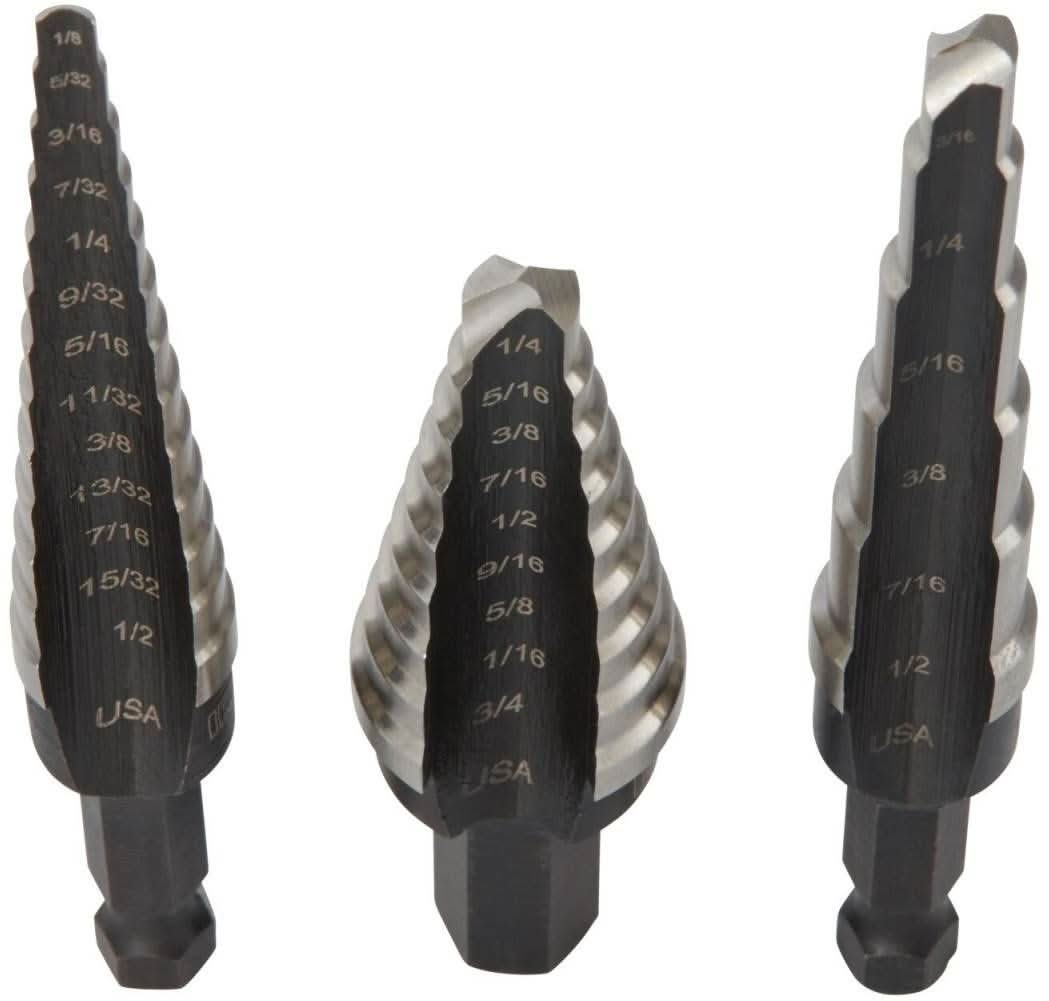 Irwin 10502ZR Unibit High-Speed Steel Fractional Self-Starting Step Drill Bits 3 Piece Set