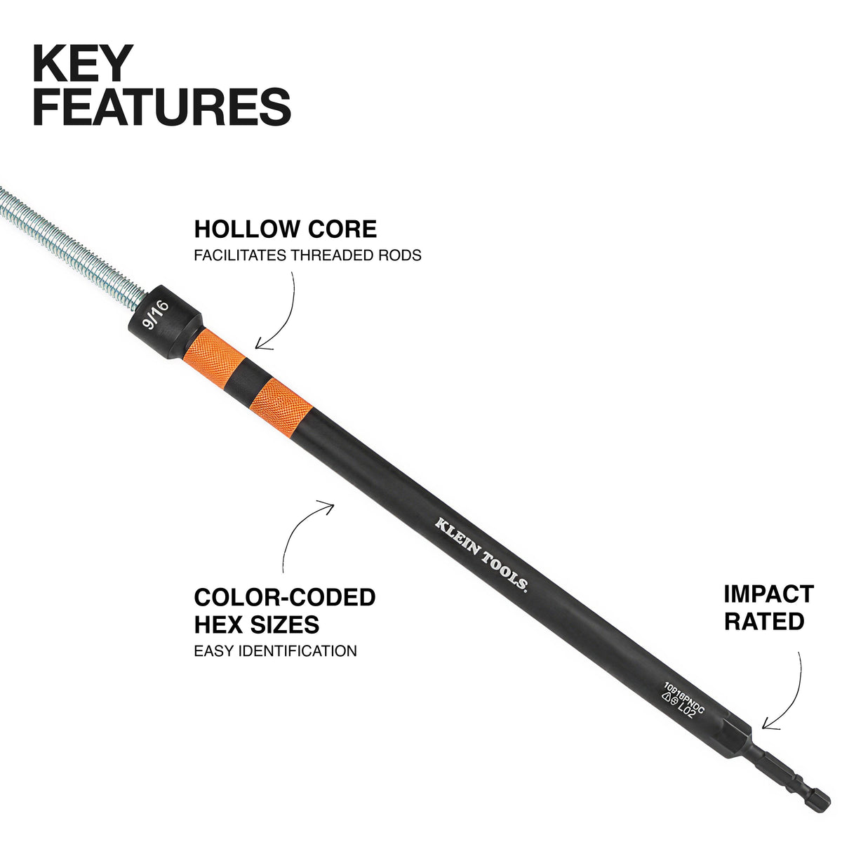 Klein 10916PNDC hollow power nut driver features