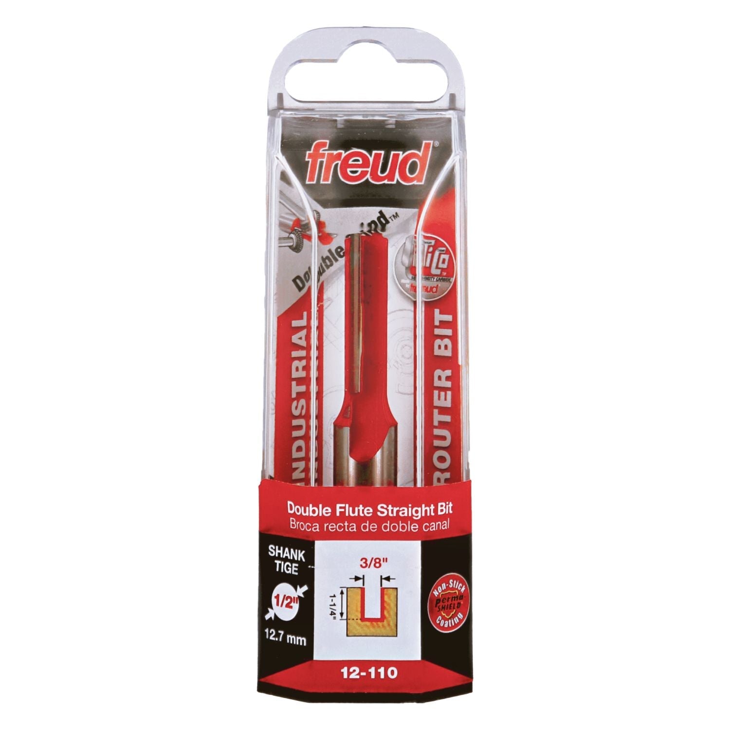 Freud 12-110 3/8-Inch Double Flute Straight Router Bit (Eclipse Grind)