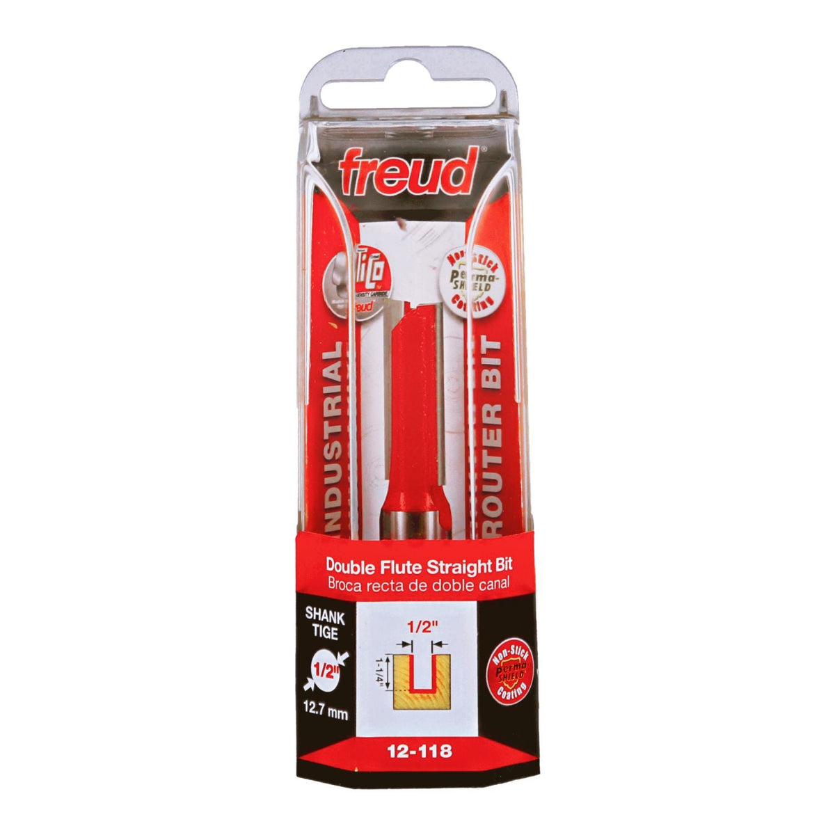 Freud 1/2 in. Dia. x 1-1/4 in. Double Flute Straight Router Bit, 1/2 in. Shank (12-118T)
