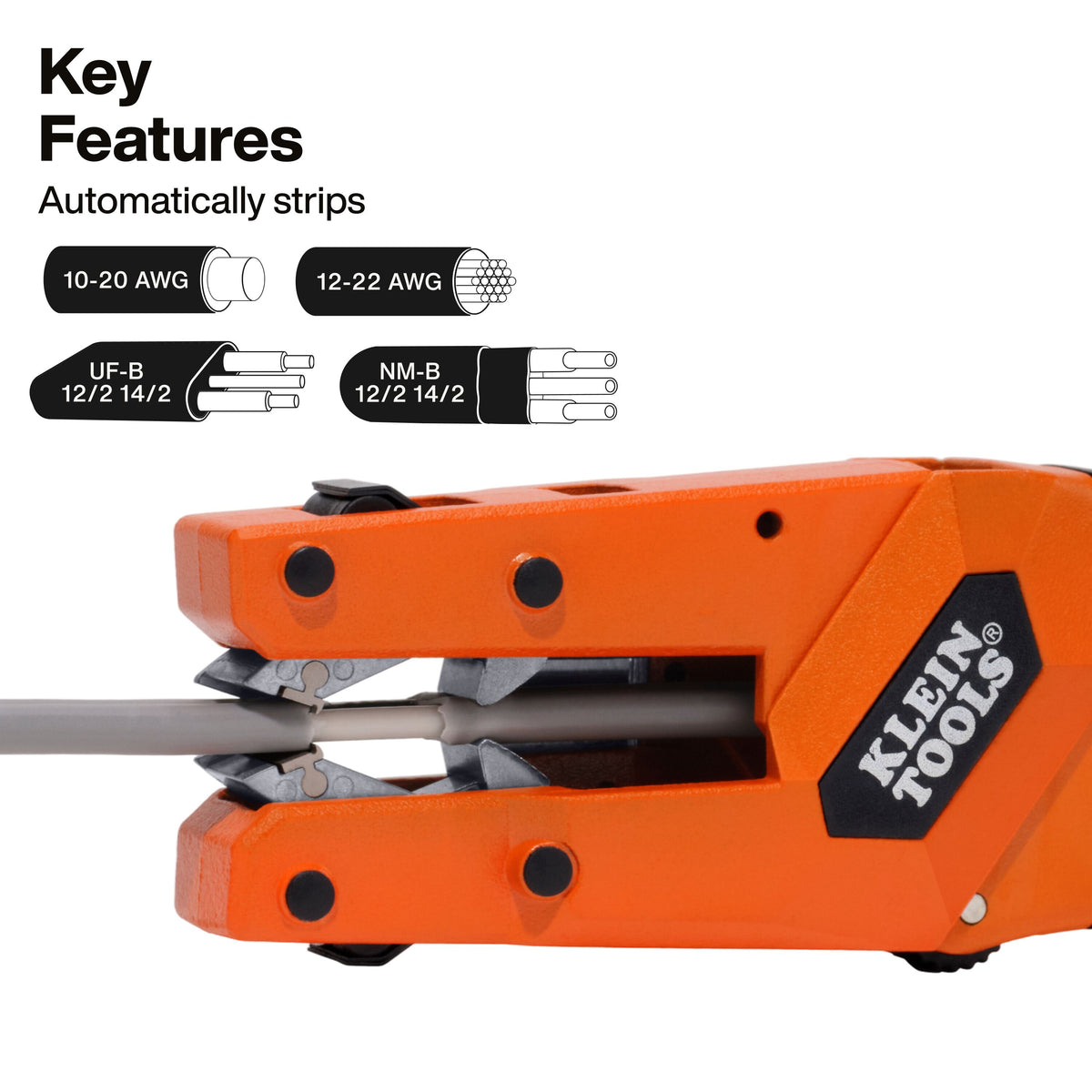 Klein Tools 12066 automatic wire stripper one-handed stripping of solid, stranded, NM-B and UF-B wire
