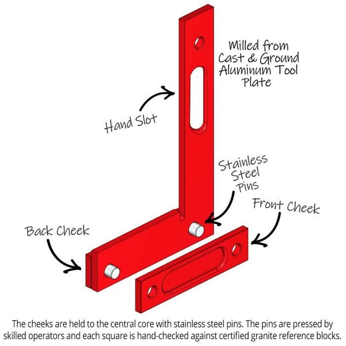 Woodpeckers 1281R-24 Precision Woodworking Square, 12 in. x 8 in. w/ Rack-It