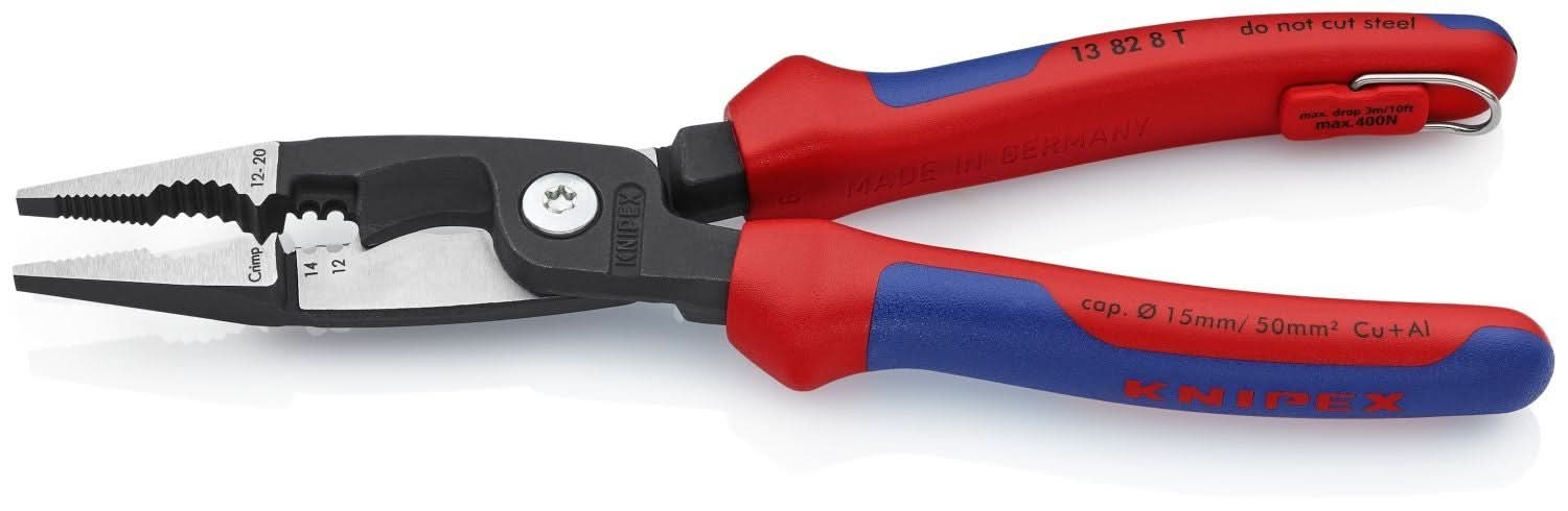 Knipex 13 82 8 T BKA 6-in-1 Electrical Installation Pliers 12 and 14 AWG-Tethered Attachment