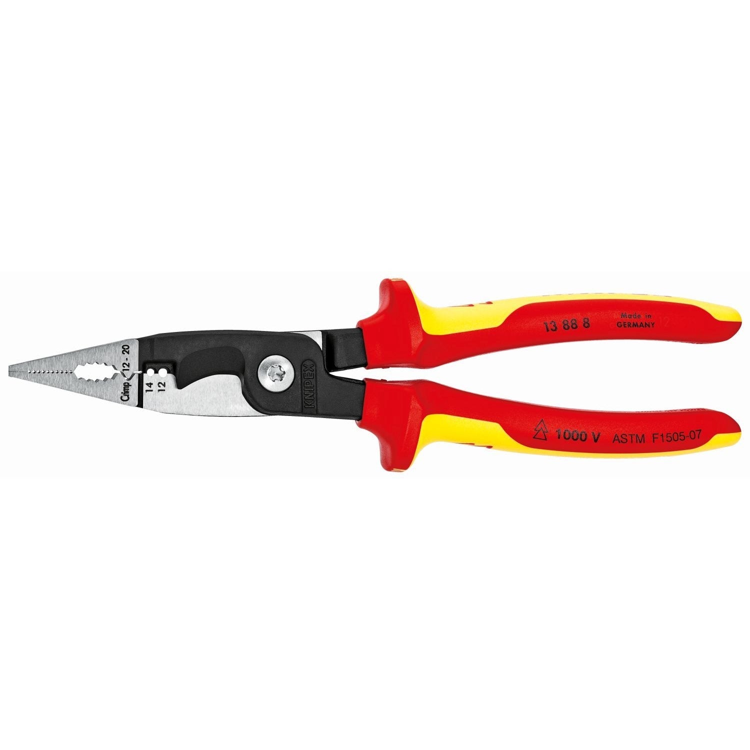Knipex 13 88 8 US 6-in-1 Electrical Installation Pliers 12 and 14 AWG-1000V Insulated