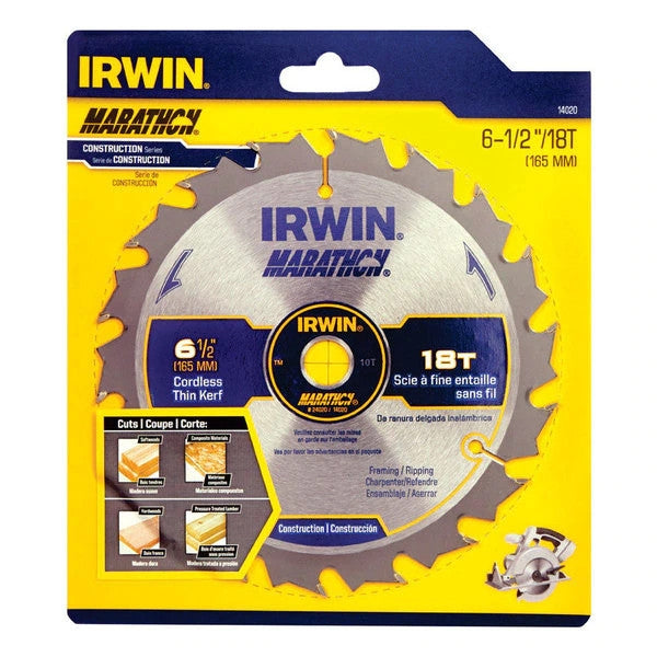 Irwin 14020-IRWIN MARATHON 18-Tooth Carbide Framing/Ripping Circular Saw Blade, 6-1/2"