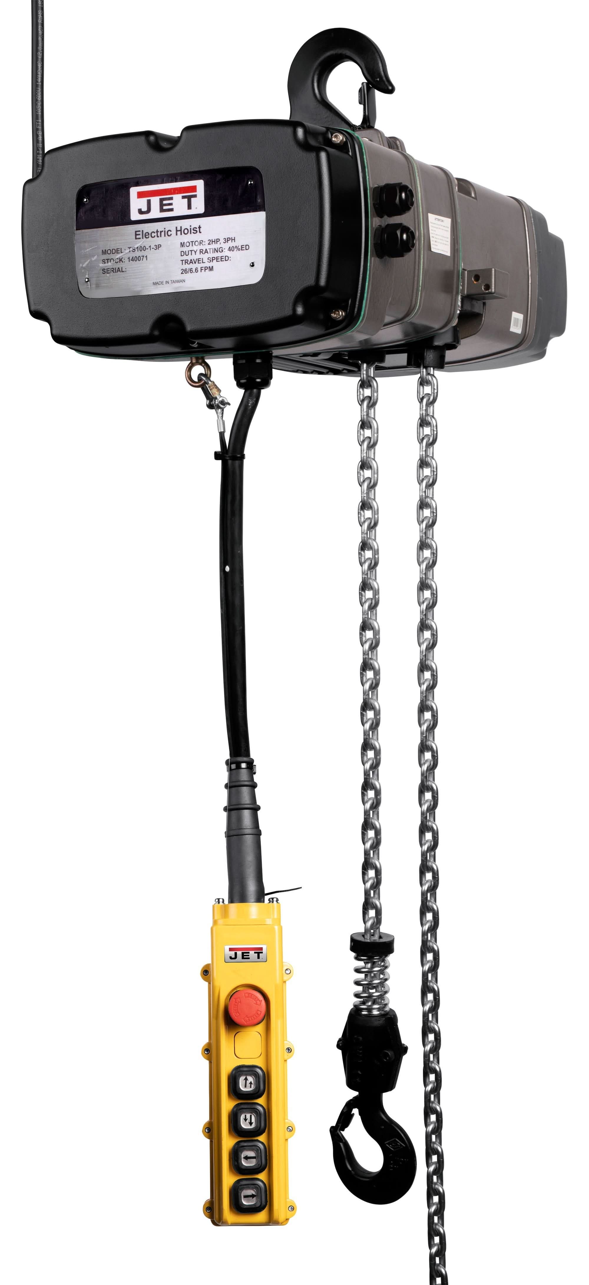 JET 140236 TS100-230-010,1-Ton Two Speed Electric Chain Hoist 3-Phase 10-Foot Lift