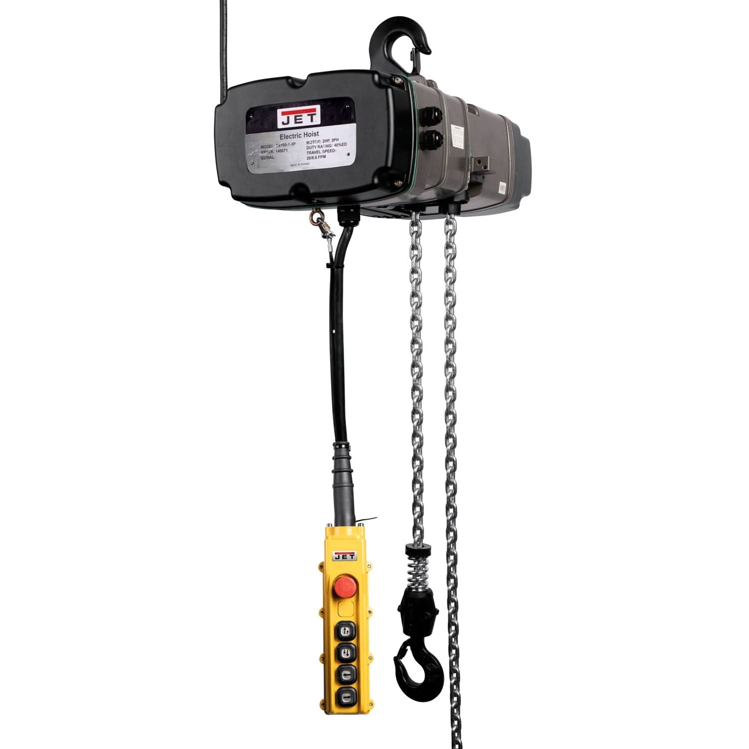 JET 140240 TS200-230-020,2-Ton Two Speed Electric Chain Hoist 3-Phase 20-Foot Lift
