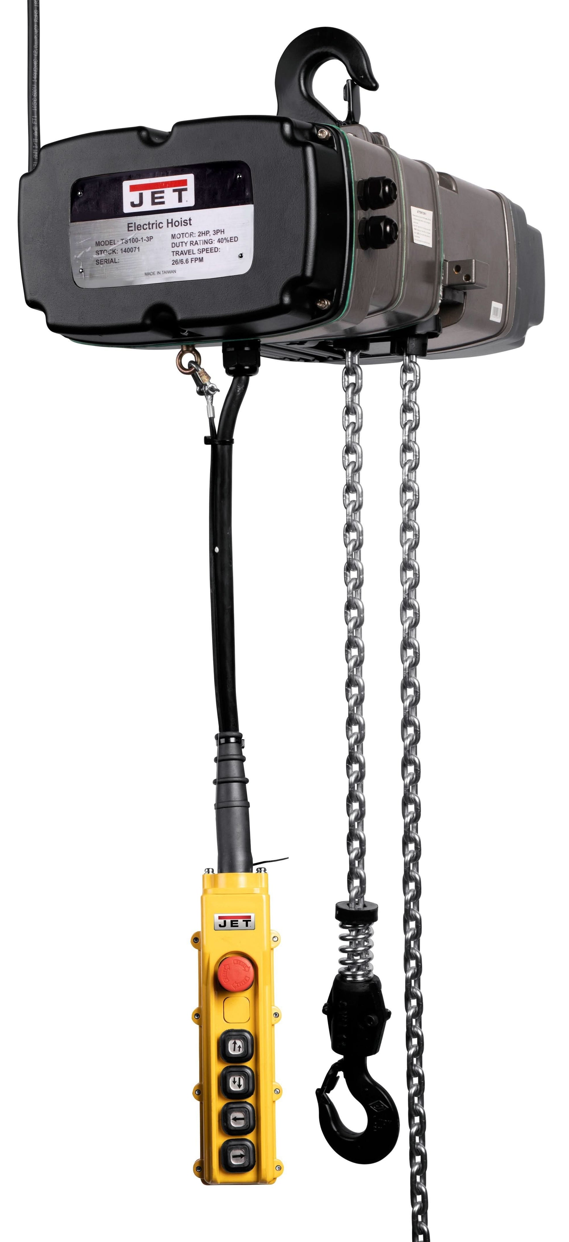 JET 140240 TS200-230-020,2-Ton Two Speed Electric Chain Hoist 3-Phase 20-Foot Lift