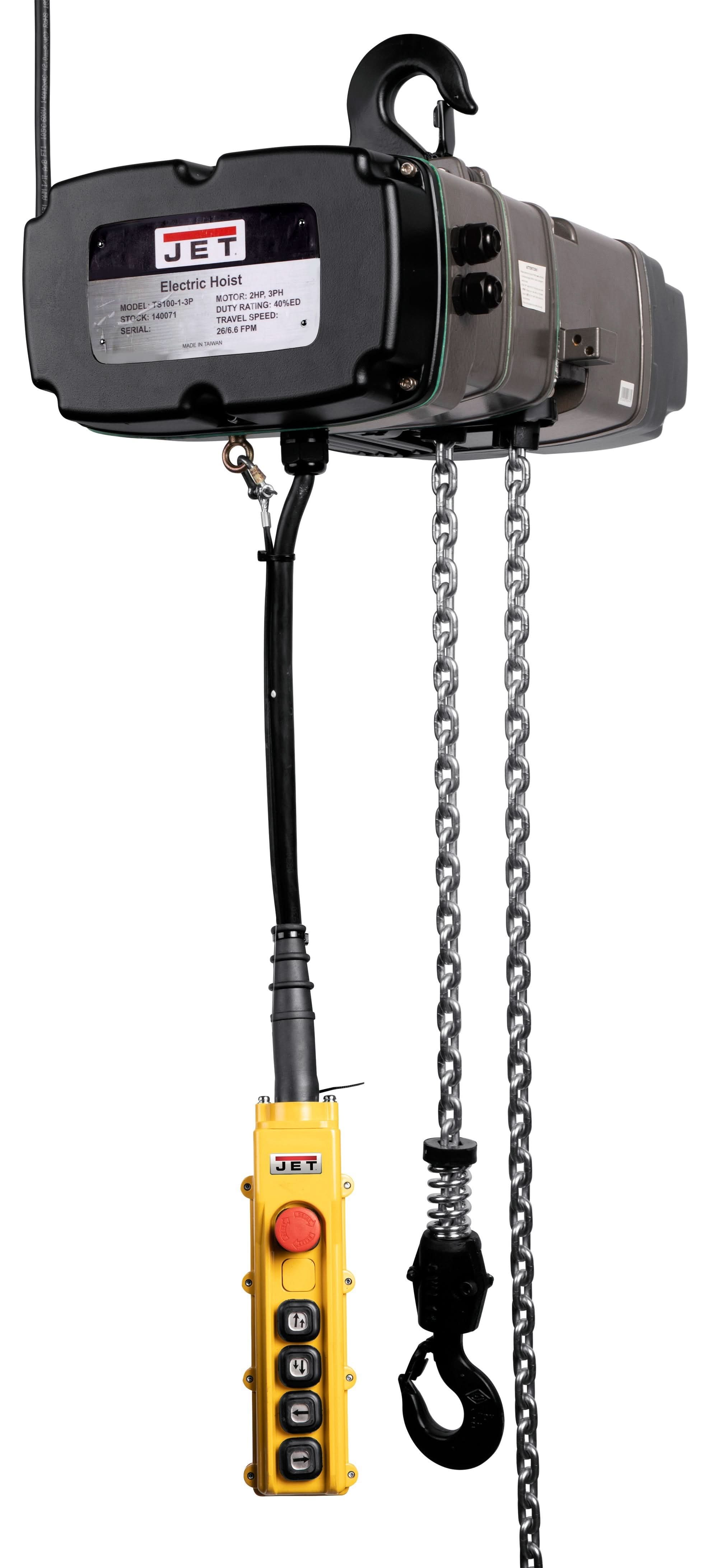 JET 140240 TS200-230-020,2-Ton Two Speed Electric Chain Hoist 3-Phase 20-Foot Lift