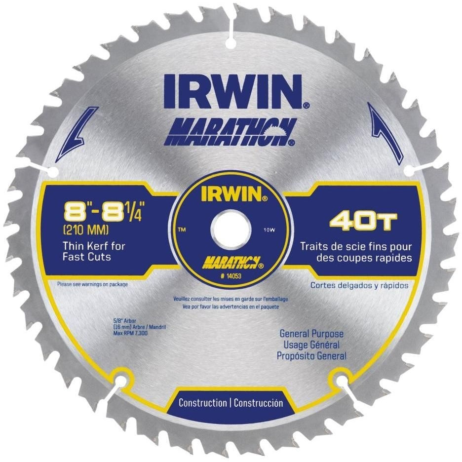 Irwin 14053 Marathon Miter / Table Saw Blades 8-1/4-in. 40-Tooth ATB