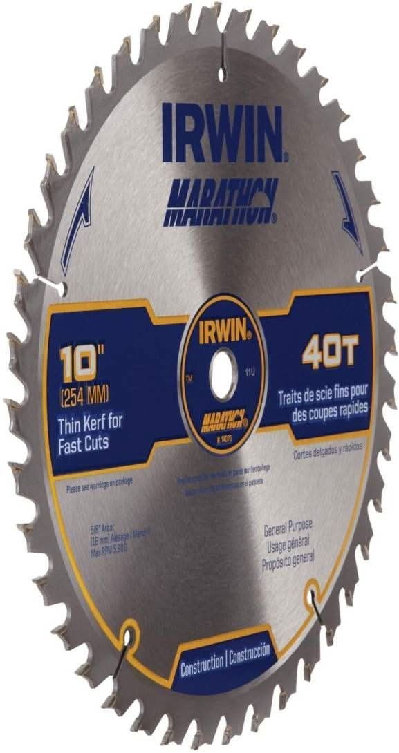 Irwin 14070 MARATHON Portable Corded Carbide Saw Blade 7-1/4-in. 40-Tooth 5/8-in. Diamond Arbor