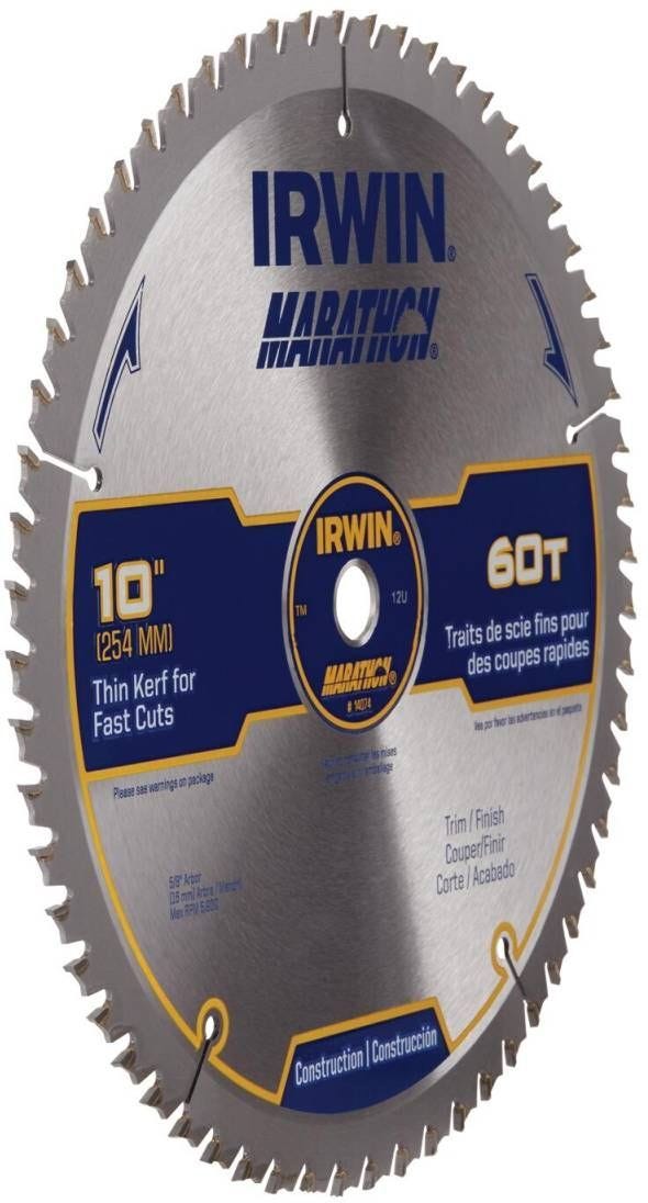 Irwin 14074 MARATHON Miter/Table Carbide Saw Blade 10-in. 60-Tooth 5/8-in. Diamond Arbor