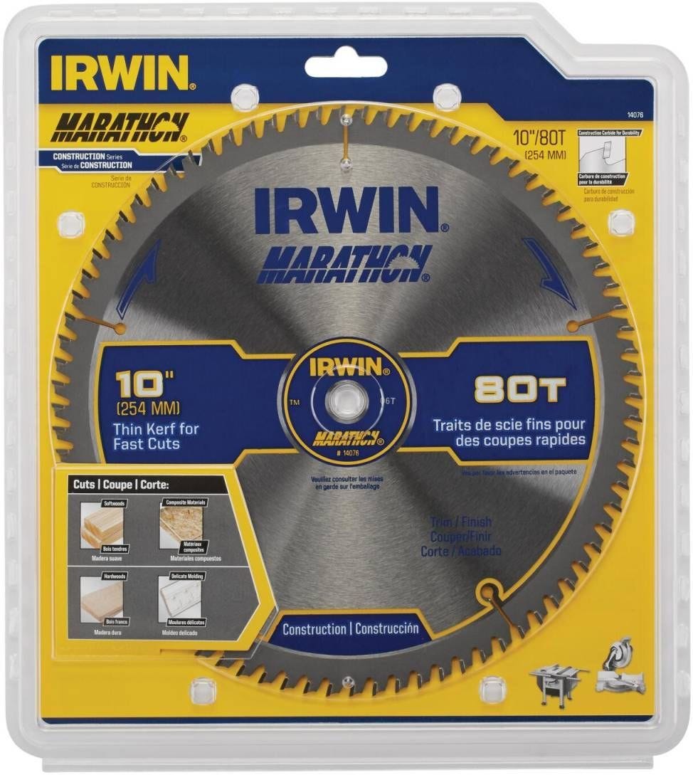 Irwin 14076 MARATHON Miter/Table Carbide Saw Blade 10-in. 80-Tooth 5/8-in. Diamond Arbor
