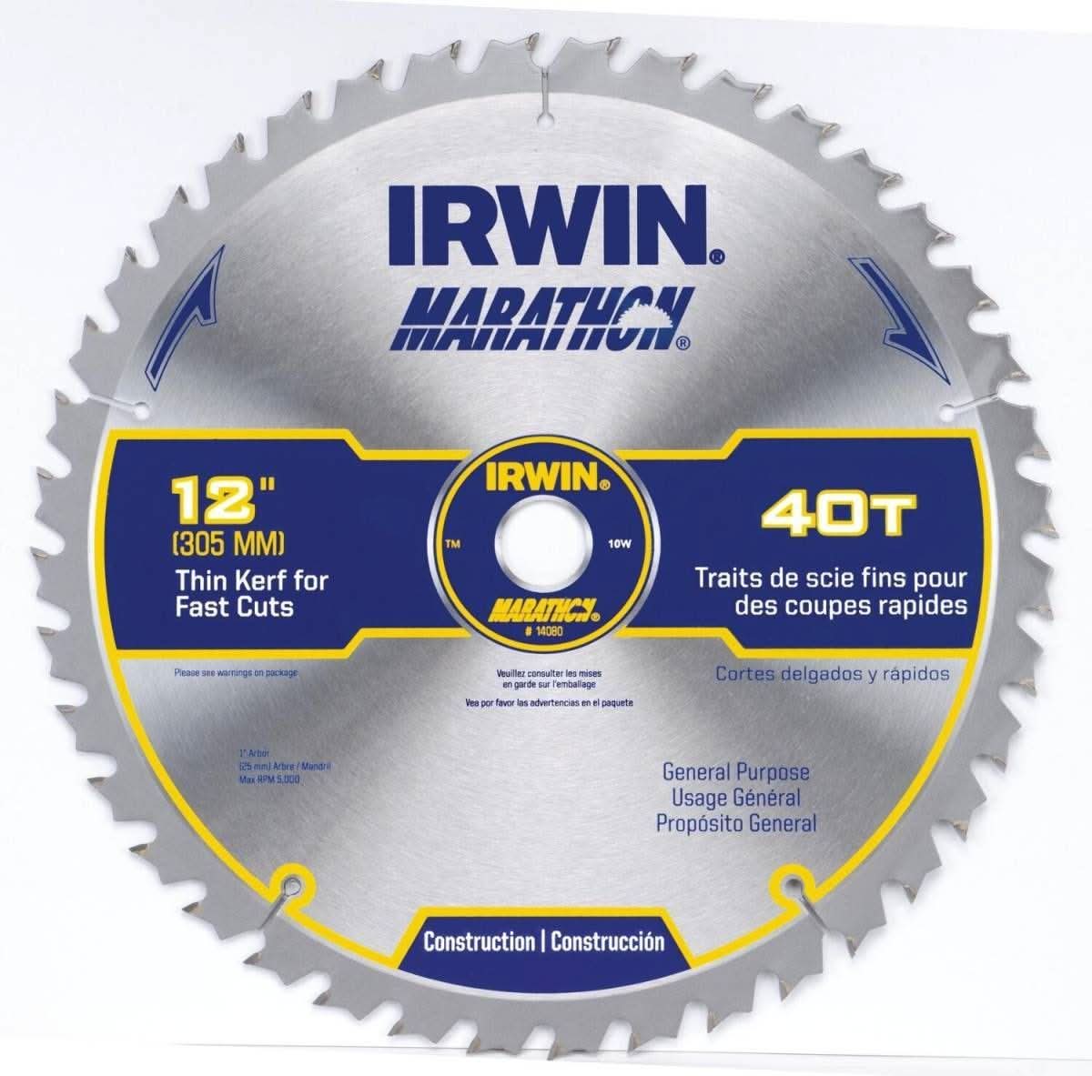 Irwin 14080 MARATHON Portable Corded Carbide Saw Blade 7-1/4-in. 40-Tooth 5/8-in.