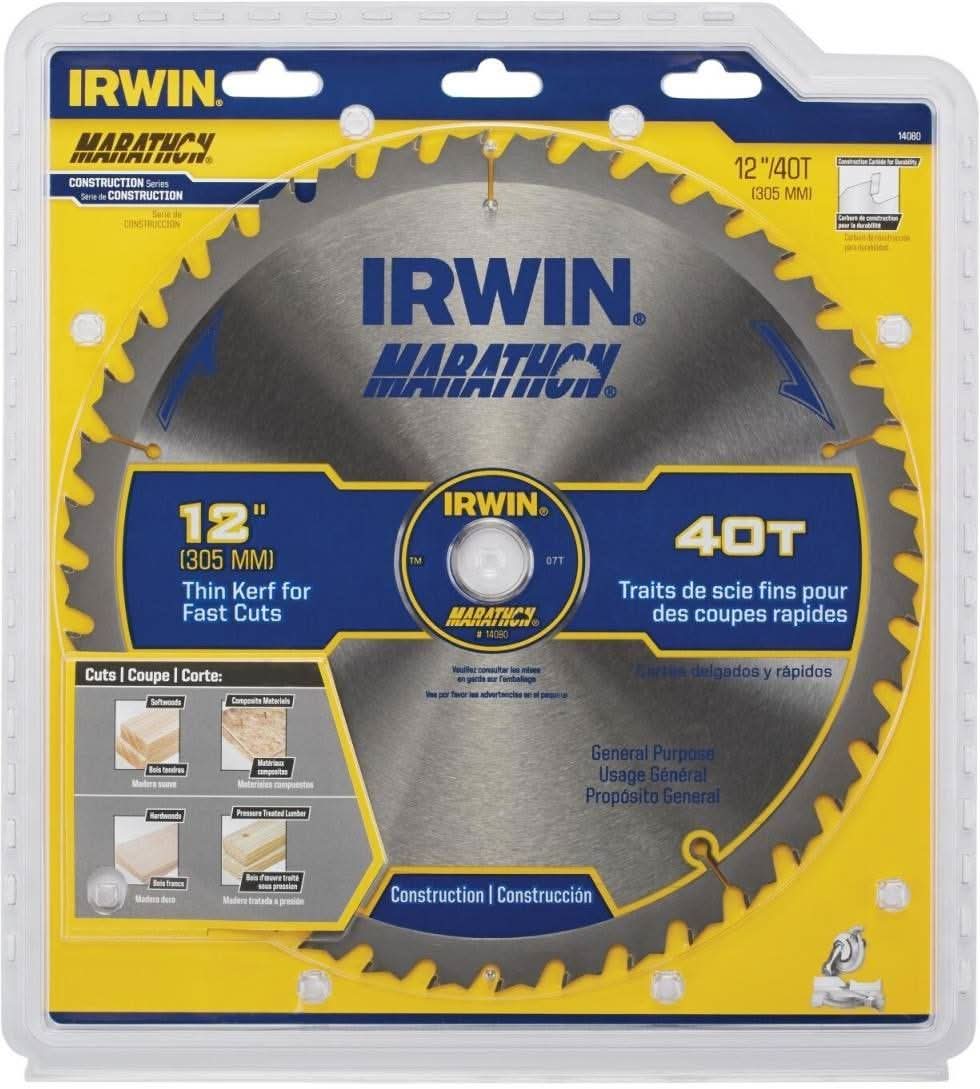 Irwin 14080 MARATHON Portable Corded Carbide Saw Blade 7-1/4-in. 40-Tooth 5/8-in.
