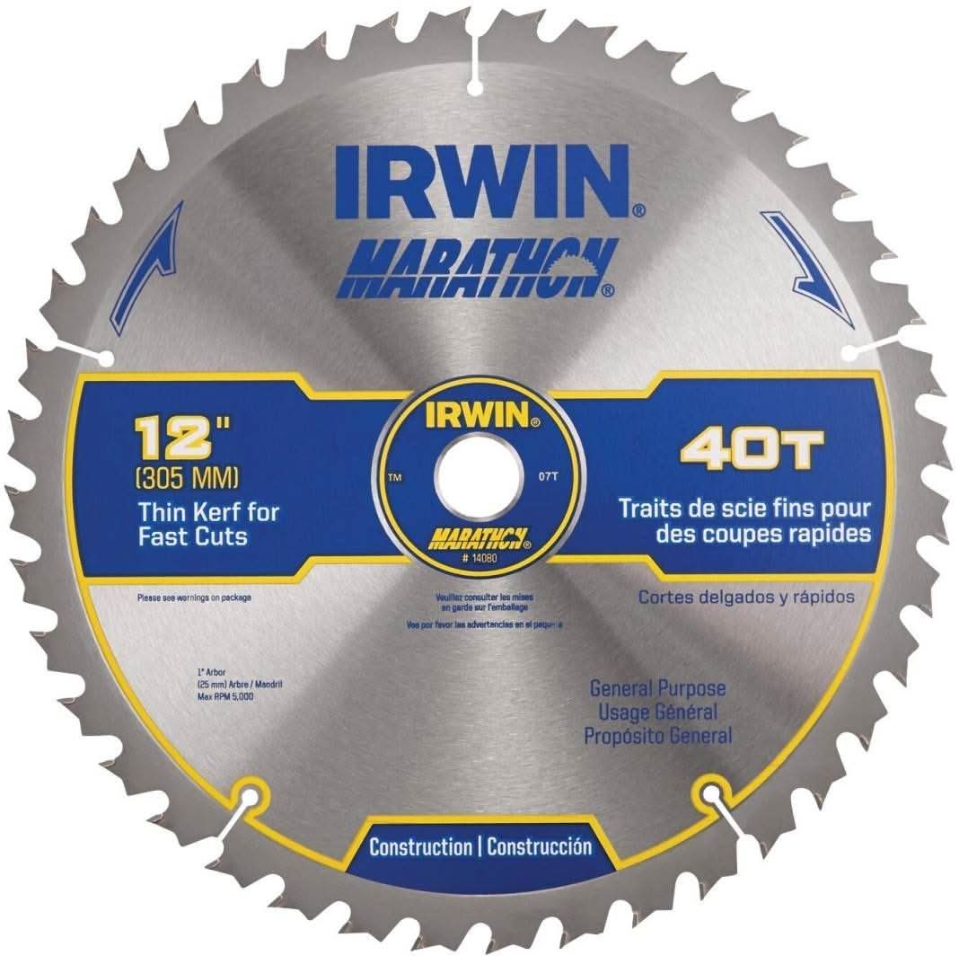 Irwin 14080 MARATHON Portable Corded Carbide Saw Blade 7-1/4-in. 40-Tooth 5/8-in.