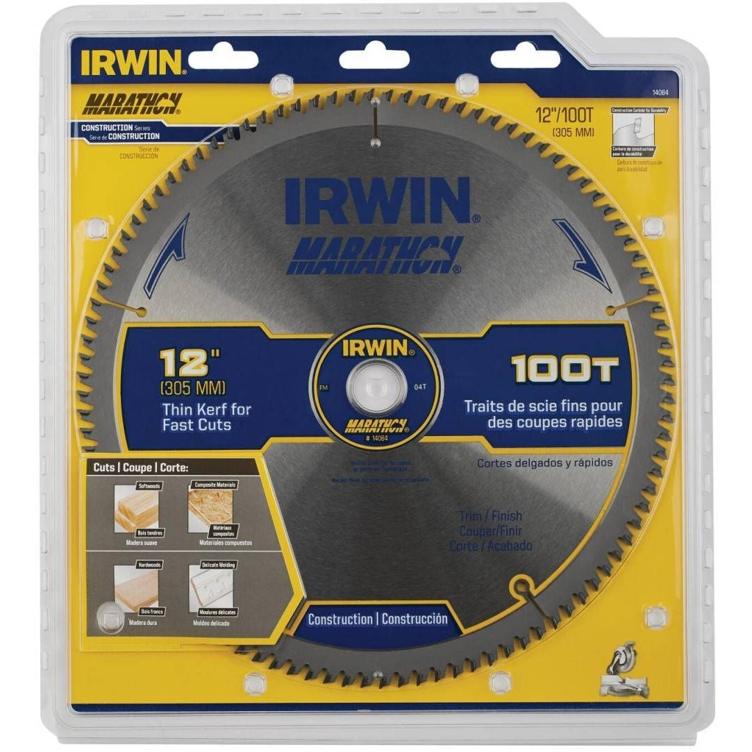 Irwin 14084 MARATHON Miter/Table Carbide Saw Blade 12 in. 100-Tooth 1 in. Arbor