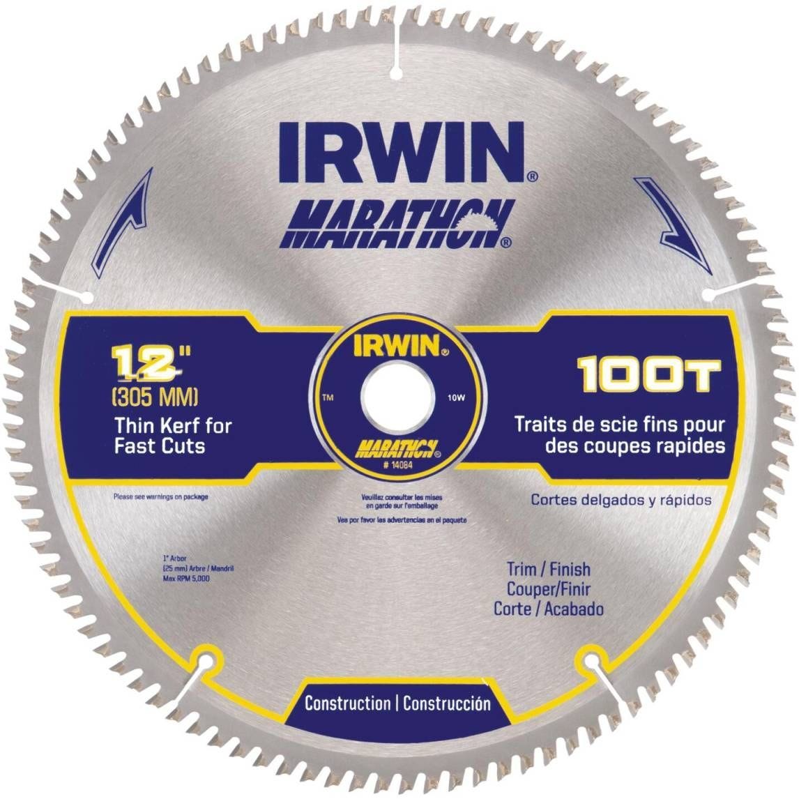 Irwin 14084 MARATHON Miter/Table Carbide Saw Blade 12 in. 100-Tooth 1 in. Arbor