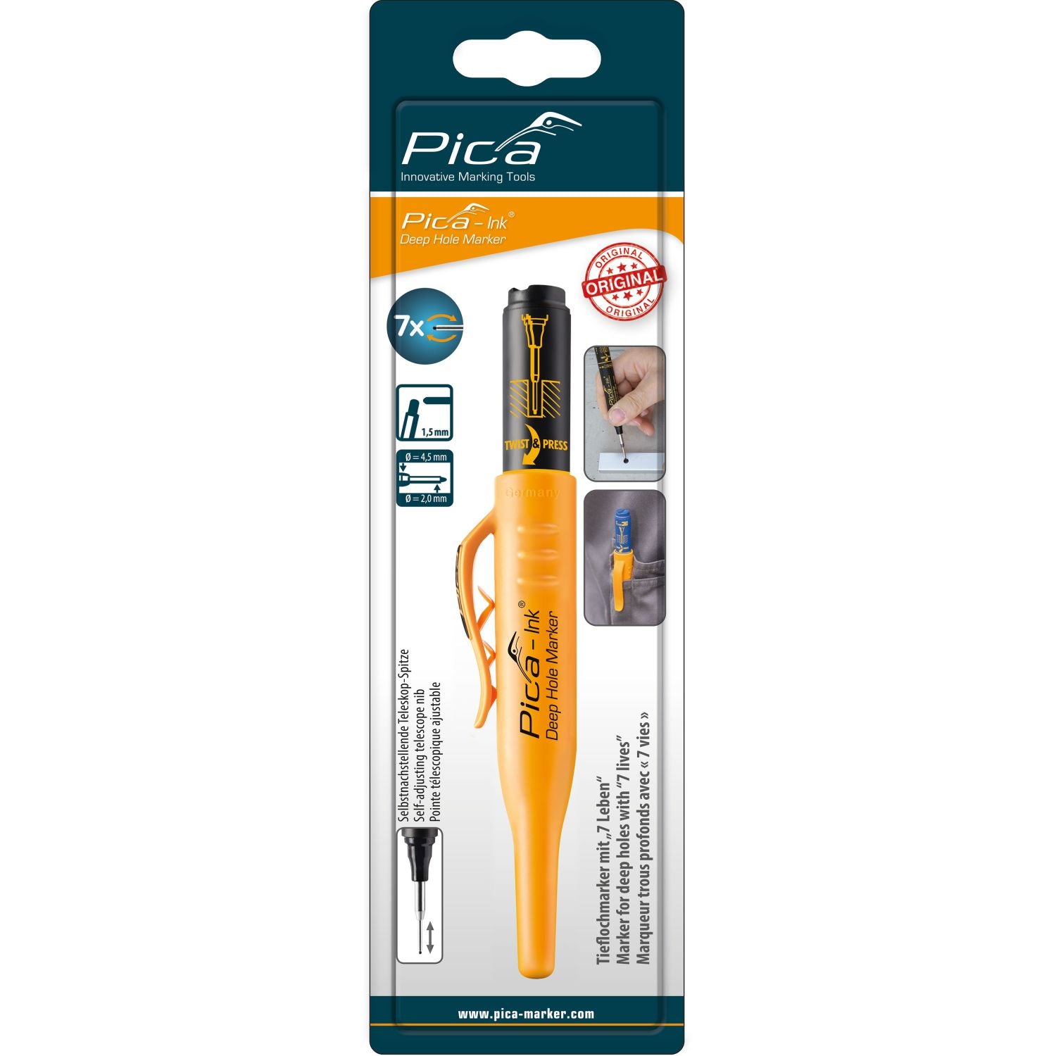 Pica 150/46/SB Black Ink Marker For Deep Hole, 1-Pack