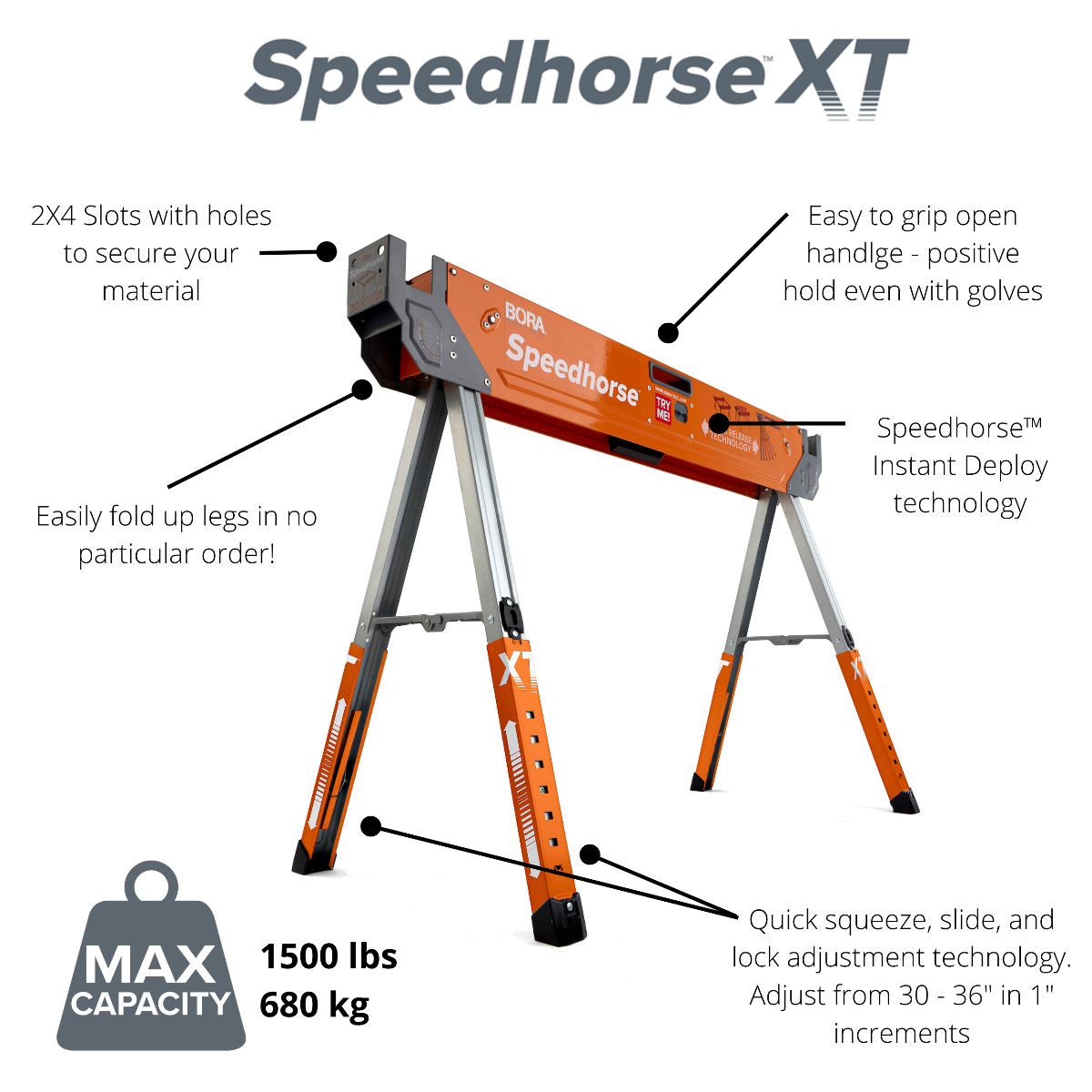 BORA PM-4550T Speedhorse XT Adjustable Leg, 2-Pack