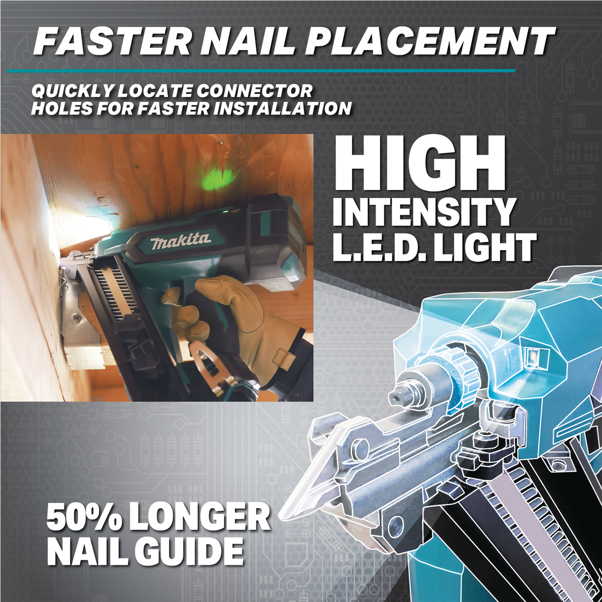 Makita 18V LXT Brushless 2-1/2-in. Positive Placement Metal Connector Nailer (XNB09Z) - feature highlights 33
