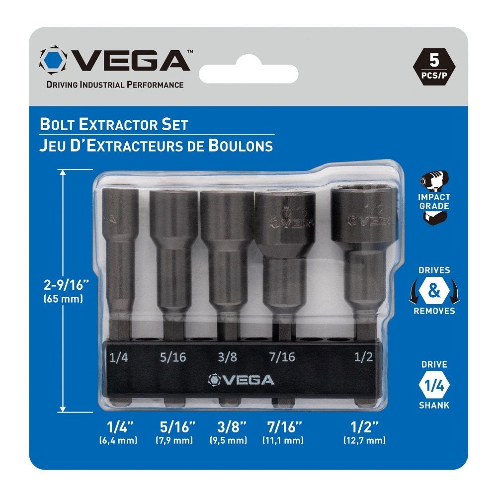 Vega 165BE5S 5-Piece Impact Rated Bolt Extractor Set