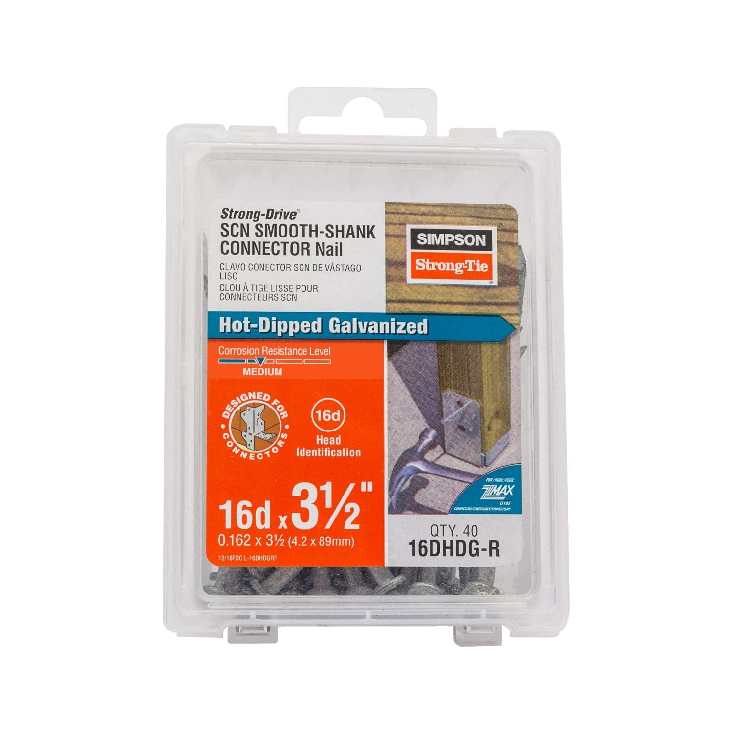 Simpson Strong-Tie 16DHDG-R Strong-Drive SCN SMOOTH-SHANK CONNECTOR Nail,  3-1/2-in. x 0.162-in. HDG, 40-Pack
