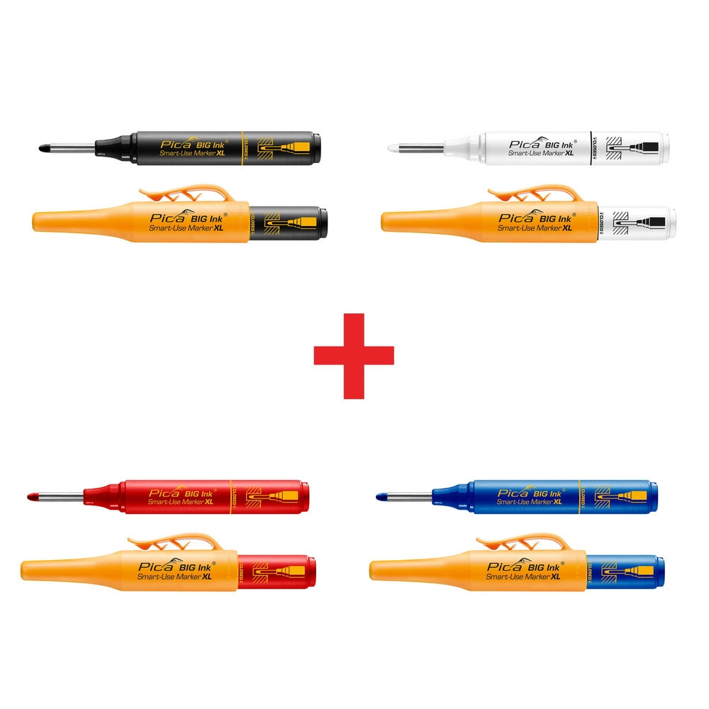 Pica BIG Ink Smart-Use Marker XL Black, White, Red & Blue Pack