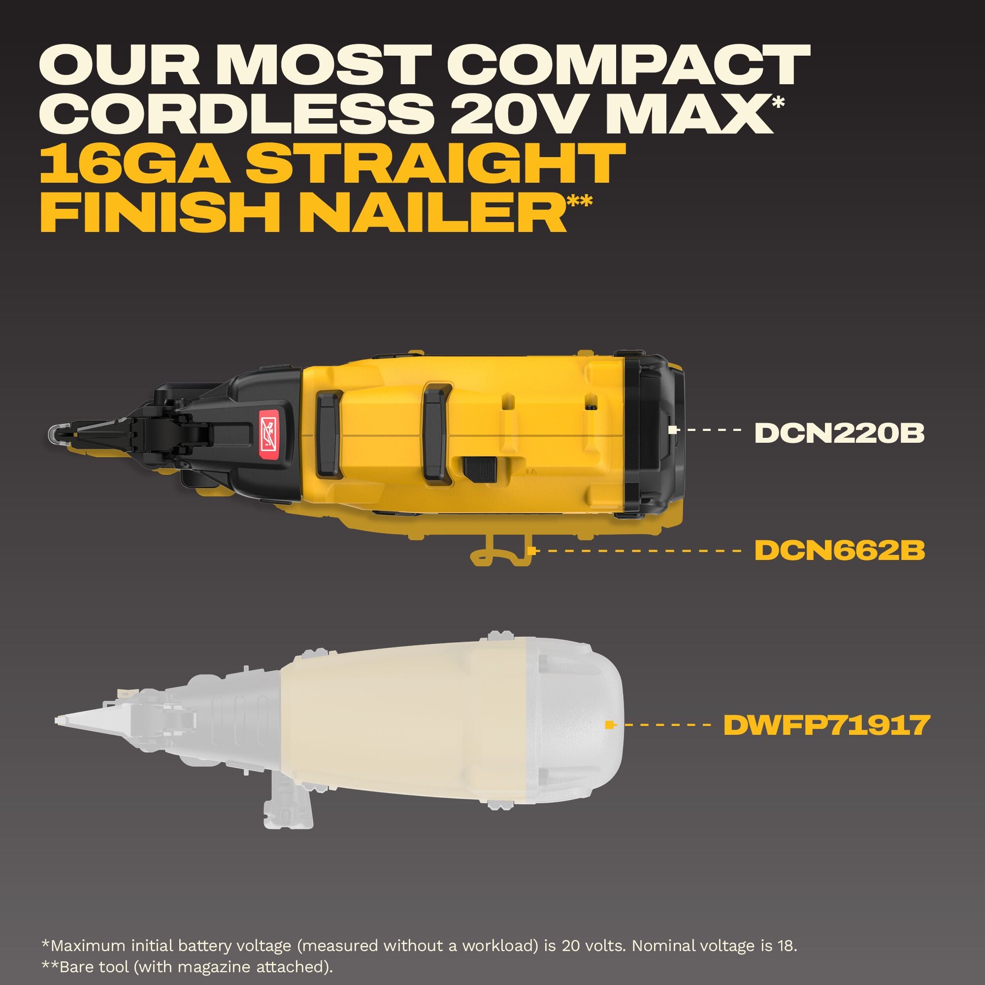 DEWALT 20V MAX* XR Cordless 16GA Straight Finish Nailer (Tool Only)