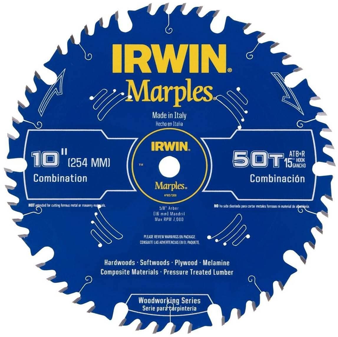 Irwin 1807368 Marples Woodworking Series Circular Saw Blades 10 in. 50-Tooth ATB+R
