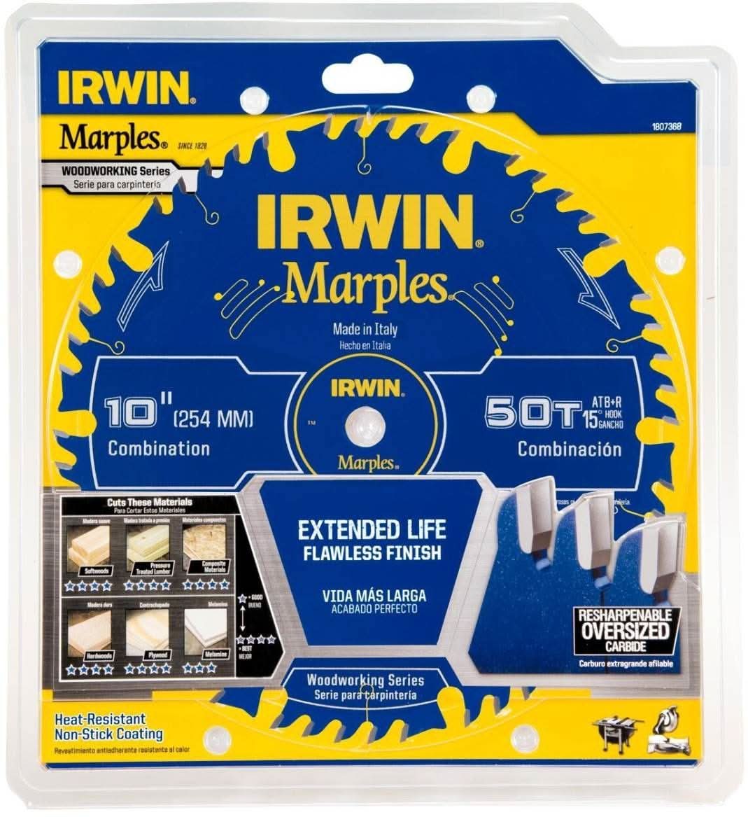 Irwin 1807368 Marples Woodworking Series Circular Saw Blades 10 in. 50-Tooth ATB+R