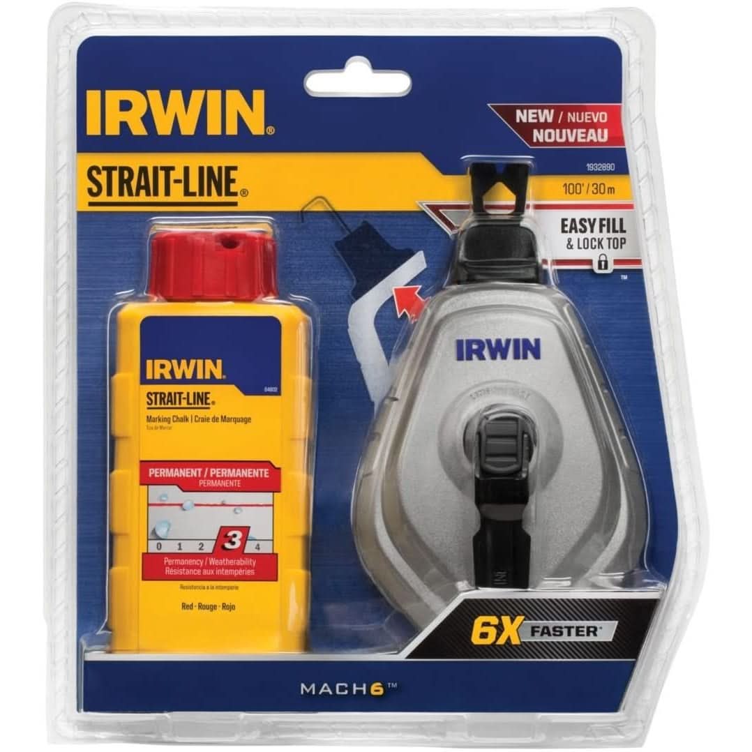 Irwin 1932890 Mach6 100-ft Chalk Reel and Red Chalk Combo