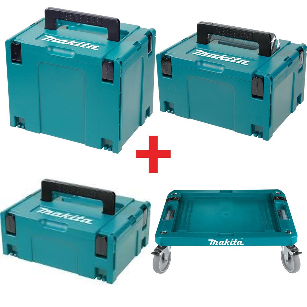 Makita Interlocking Modular Tool Case Combo Kit - Medium, Large, X-Large with Case Cart